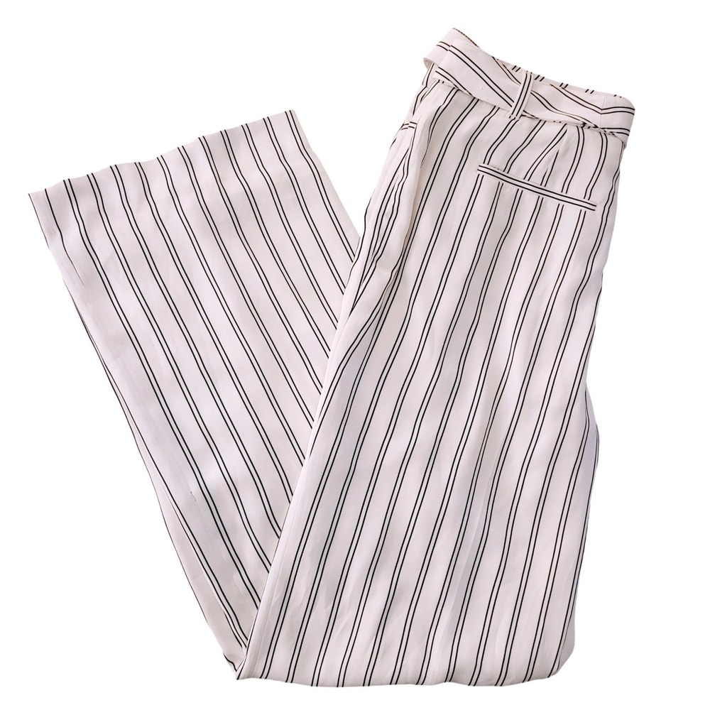White House Black Market Striped Wide Leg Belted Trousers 6 Career Lined Classic